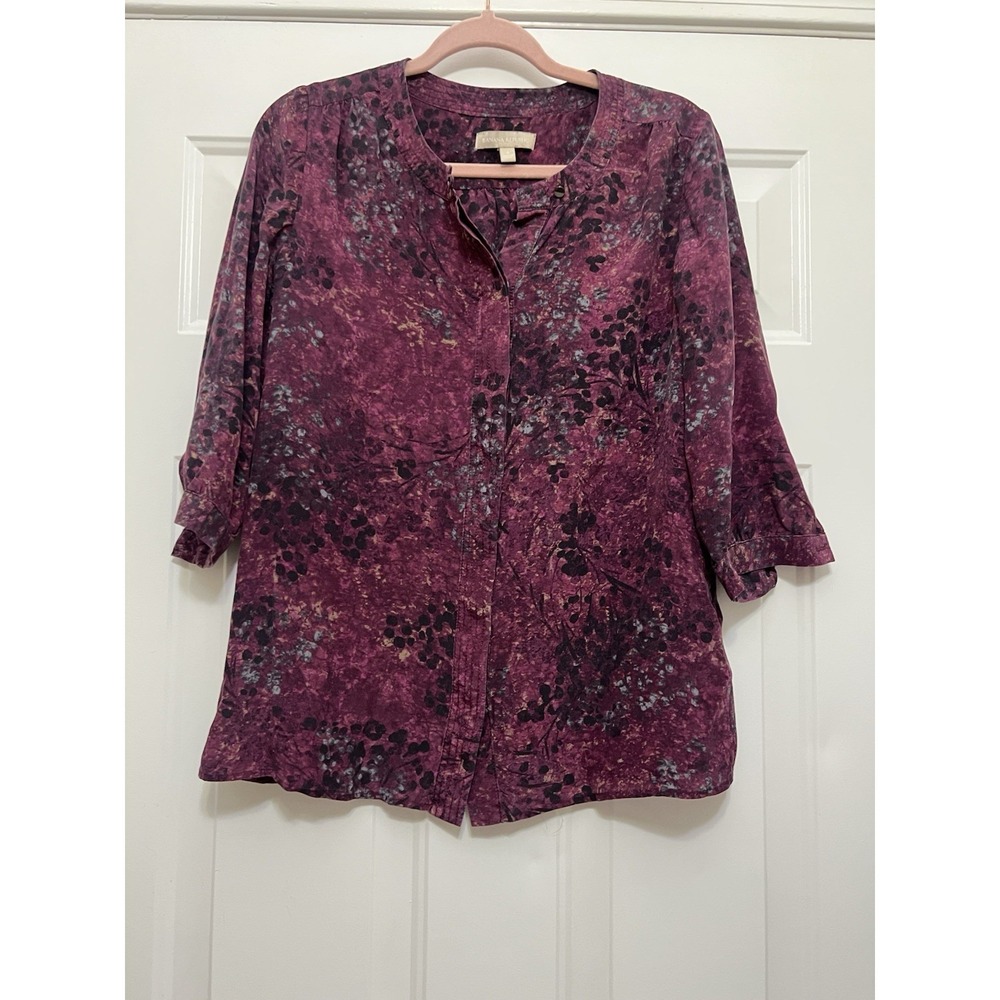 Banana Republic Silk 3/4 Sleeve Top Wom Small 4 Purple Floral Tunic Boho Office